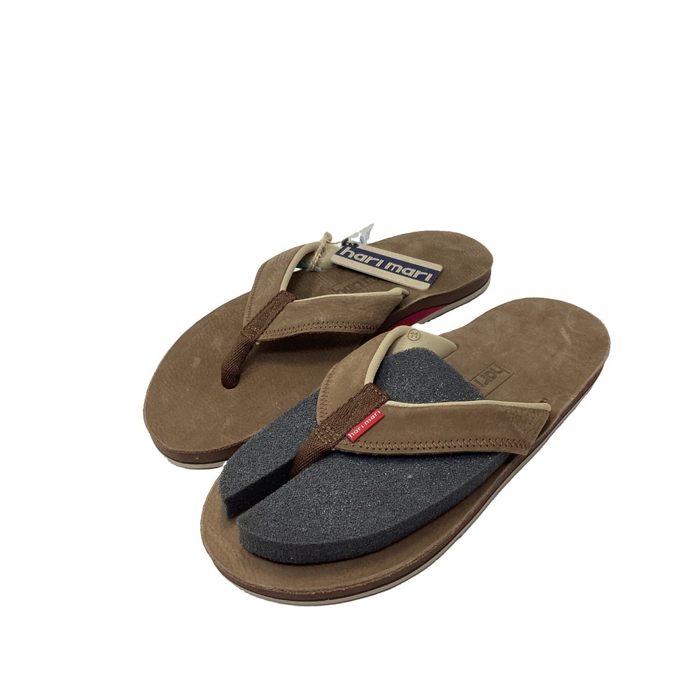 Hari Mari Men's Pier Java Tan Nubuck Leather Flip Flops Size 11 New